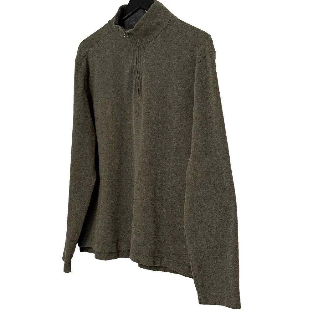 J. Crew Sueded Jersey Quarter Zip Pullover Large 100% Cotton Green Preppy